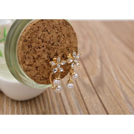 Women Fashion Paragraph Flower with Hanging Peal Earrings E-02G image