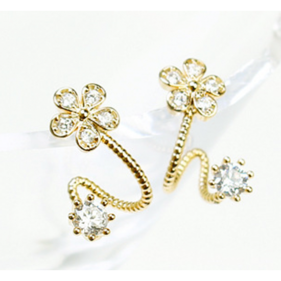 Woman Gold Sweet Diamond Flowers Earrings E-07G