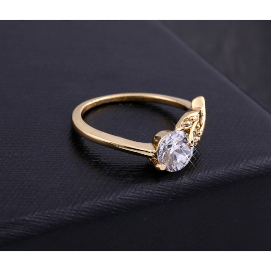 Woman White Crystal Gold Plated Ring R-07G image