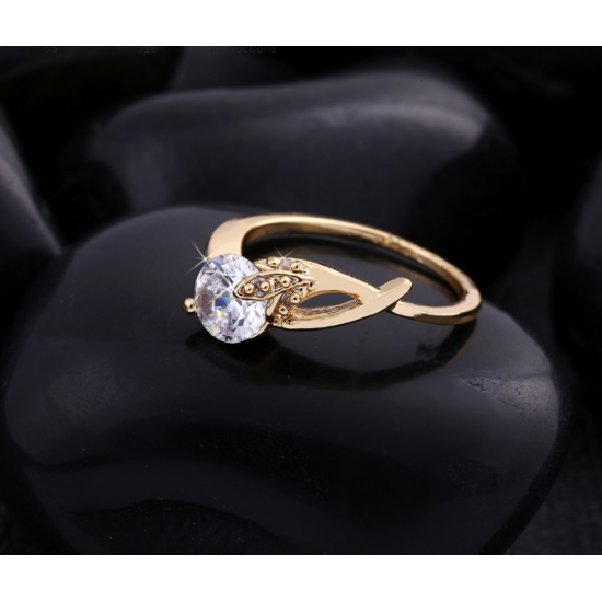 Woman White Crystal Gold Plated Ring R-07G image