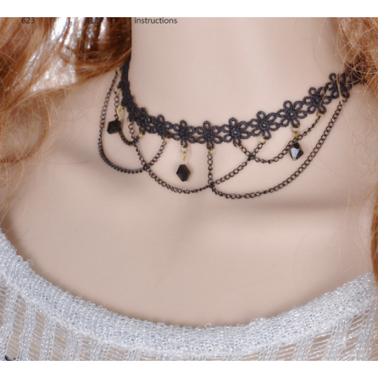 Women Black Lace Paragraph Style Tessel Necklace  N-07 (Black) Women Black Lace Paragraph Style Tessel Necklace  N-07 (Black)