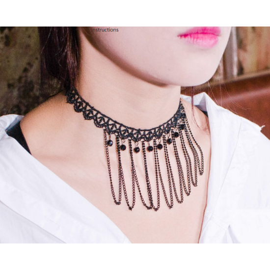 Women Handmade Ornament Style Lace Necklace  N-17 (Black) Women Handmade Ornament Style Lace Necklace  N-17 (Black)