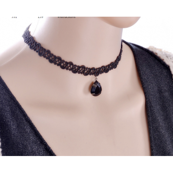 Women Fashion New Water Droplets Lace Necklace  N-18 (Black) Women Fashion New Water Droplets Lace Necklace  N-18 (Black)