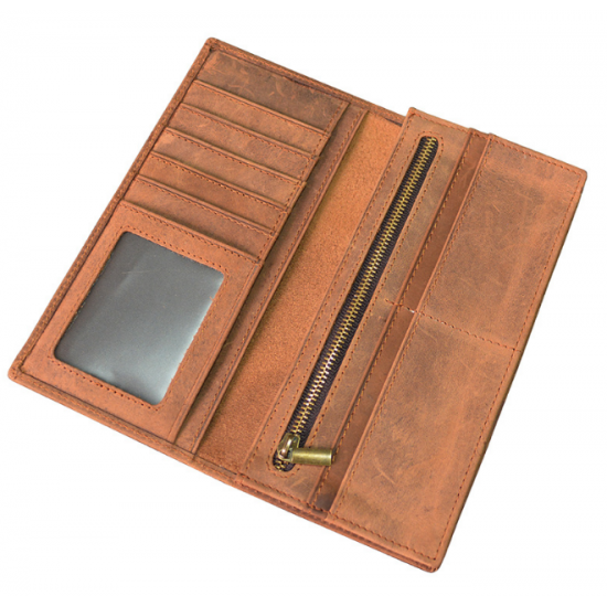 Genuine Horse Leather Skin Long Type Two Fold Multi-Card With Zip Wallet MW-01Z