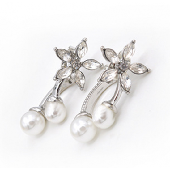 Women Fashion Paragraph Flower with Hanging Peal Earrings E-02S image