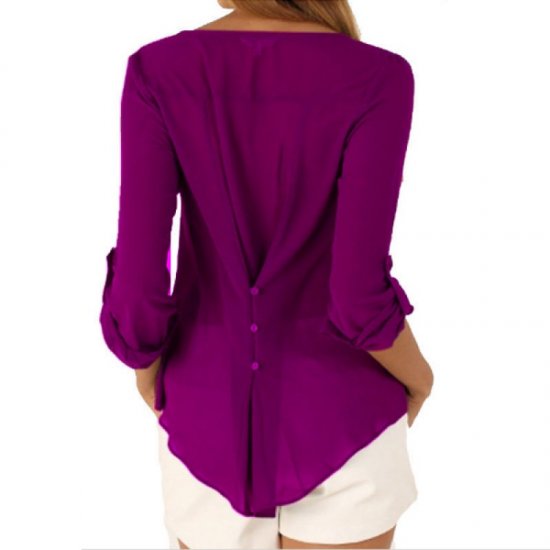 Showing image for Women Fashion Long Sleeve V Neck Purple Loose Chiffon Shirt WC-01PR Women Fashion Long Sleeve V Neck Purple Loose Chiffon Shirt WC-01PR image