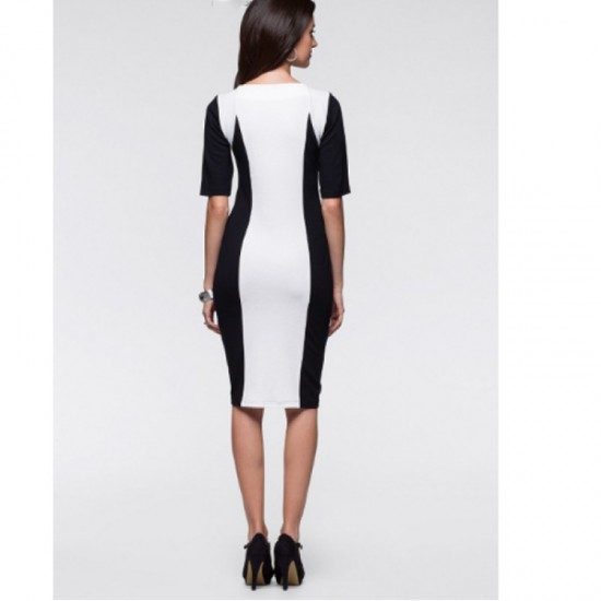 Women Fashion Slim White Color Splicing Bursts Bodycon Dress WC-04 image