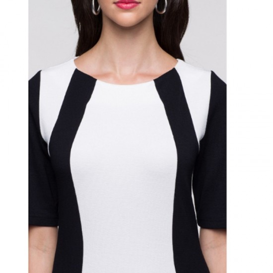 Women Fashion Slim White Color Splicing Bursts Bodycon Dress WC-04 image