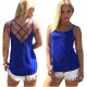 Womens Fashion Round Neck Blue Color Sleeveless Vintage Shirt WC-05BL image