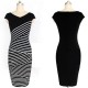 Womens Fashion V Neck Collar Striped Stitching Sleeveless Black Skirt WC-18 image