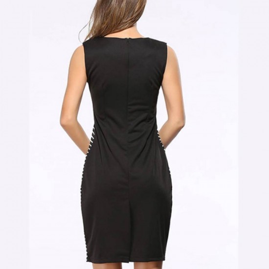 Womens Fashion V Neck Collar Striped Stitching Sleeveless Black Skirt WC-18 image