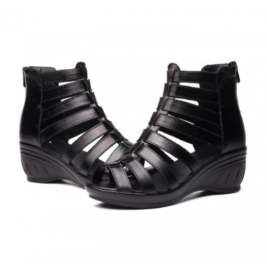 Women Fashion Black Color Fish Mouth Leather Shoes S-52 image