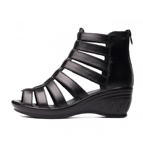 Women Fashion Black Color Fish Mouth Leather Shoes S-52 image