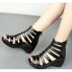 Women Fashion Black Color Fish Mouth Leather Shoes S-52 image