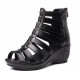 Women Fashion Black Color Fish Mouth Leather Shoes S-52 image