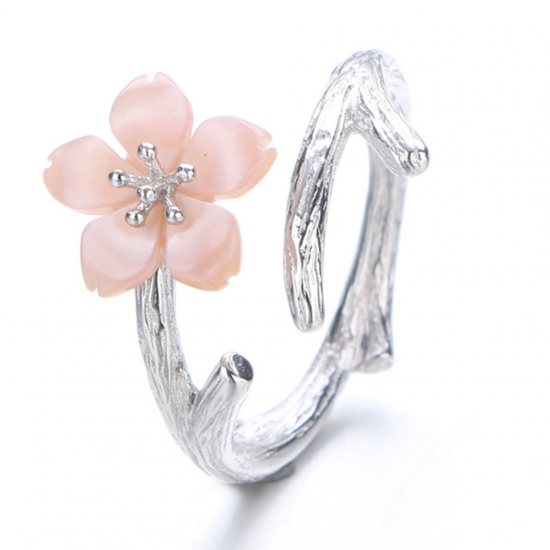 Silver 925 Wind Cherry with Pink Petals Open Hands Ring R-02 (Pink) Silver 925 Wind Cherry with Pink Petals Open Hands Ring R-02 (Pink)