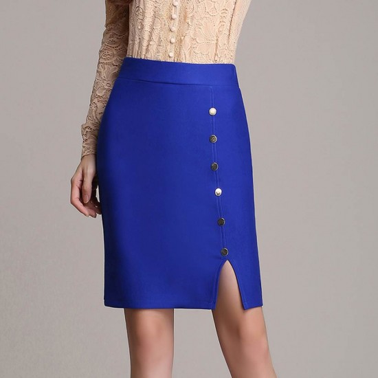  Women Fashion Blue Color Elastic High Waist Skirt Dress WC-50BL
