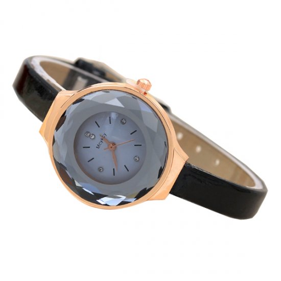 Crystal Glass Dial Fine European Fashion Black Color Ladies Leather Watch W-06 Crystal Glass Dial Fine European Fashion Black Color Ladies Leather Watch W-06