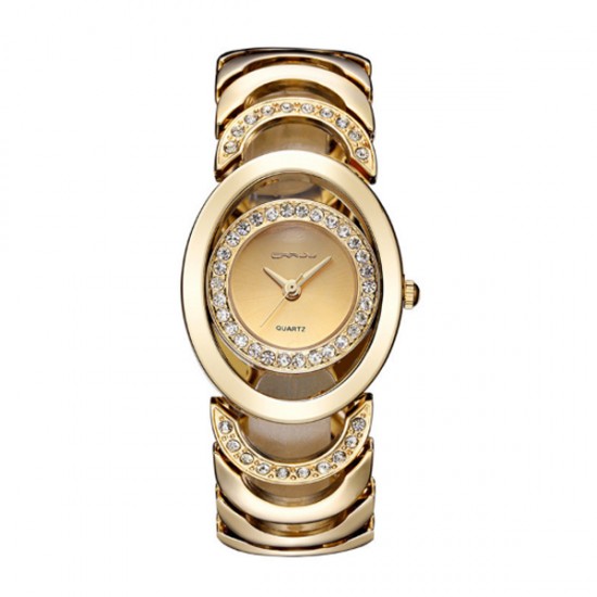Gold Color Elegant Steel Belt Diamond Ladies Bracelet Watch W-11
