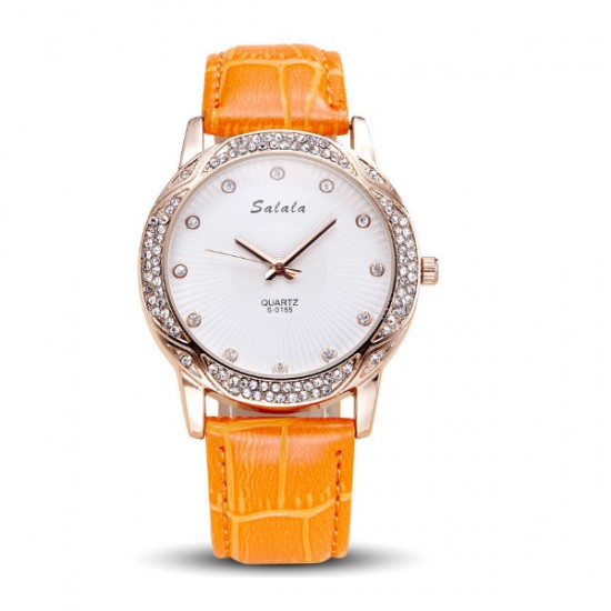 Women Leather Orange Belt Quartz Waterproof Ladies Watch W-18OR image