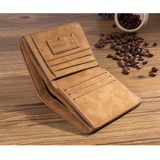 Matte Leather Brown Color Retro Three Fold Vertical Wallet MW-06 image