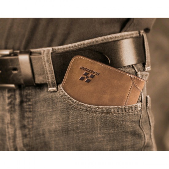 Matte Leather Brown Color Retro Three Fold Vertical Wallet MW-06 image