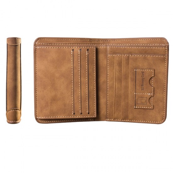 Matte Leather Brown Color Retro Three Fold Vertical Wallet MW-06 image