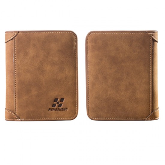 Matte Leather Brown Color Retro Three Fold Vertical Wallet MW-06 image