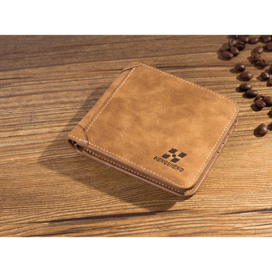Matte Leather Brown Color Retro Three Fold Vertical Wallet MW-06 image