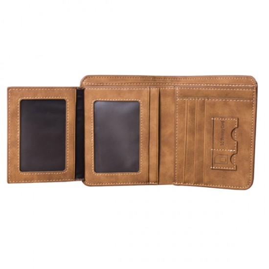 Matte Leather Brown Color Retro Three Fold Vertical Wallet MW-06 image