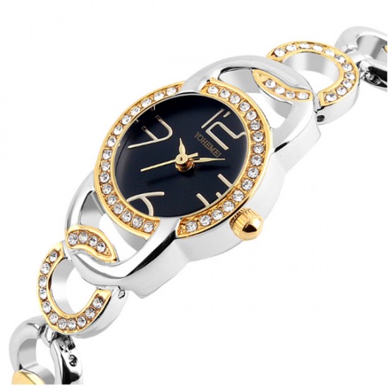 Black Dial Authentic Korean Steel Stripes Bracelet Ladies Watch W-08