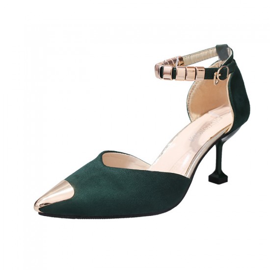 European Fashion Pointed Hollow Word Buckle Green Heels Sandals S-82GN