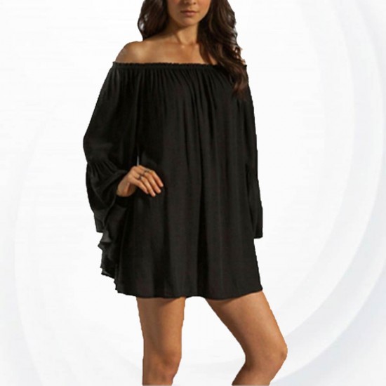New Off the Shoulder Loose Women Chiffon Long Sleeve Shirt WC-77BK