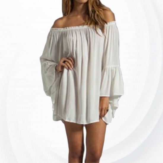 New Off the Shoulder Loose Women Chiffon Long Sleeve Shirt WC-77W