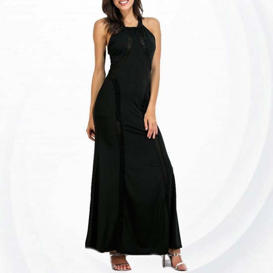 Women Body Tight Geometric Stitching Sexy Black Color Party Dress WC-80BK