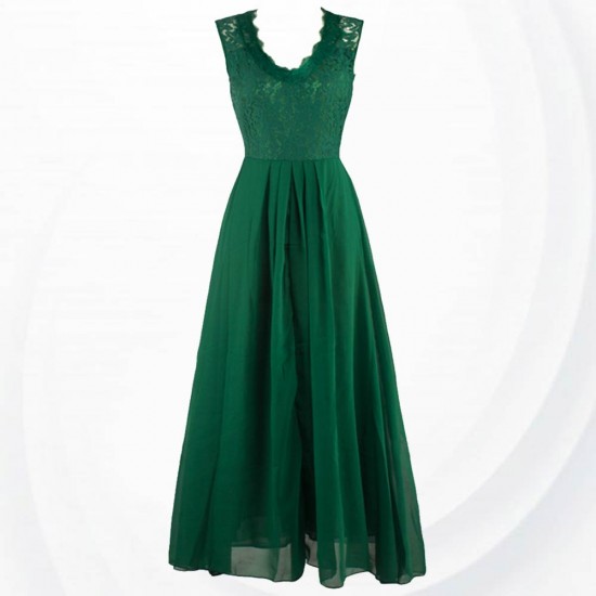 Princess Style With Long Lace Hollow Small Back V Neck Maxi Dress WC-83GN